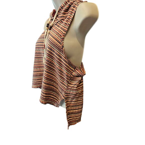 NWT free people rasta boho sleevless shirt jacket hooded hippie S striped orange - Picture 5 of 9